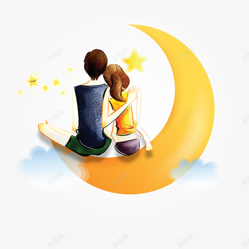 坐在月亮上的情侣png免抠素材_88icon https://88icon.com 七夕节 坐在月亮上的情侣 情人节 情侣 月亮 浪漫 装饰图案