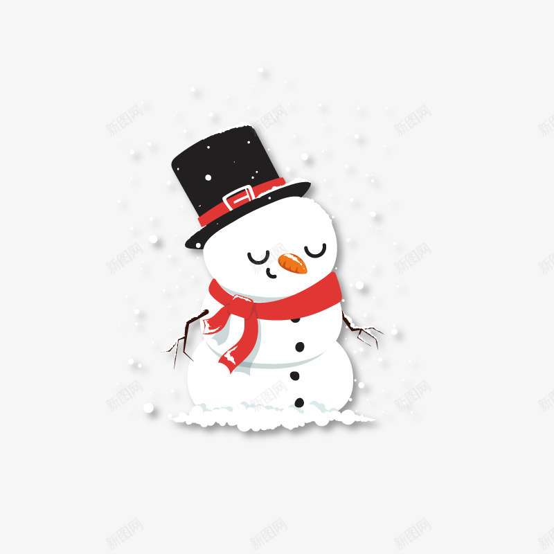 手绘卡通可爱闭眼雪人png免抠素材_88icon https://88icon.com 免抠图 冬天 围巾 帽子 胡萝卜 装饰图 装饰画 雪人 黑色礼帽