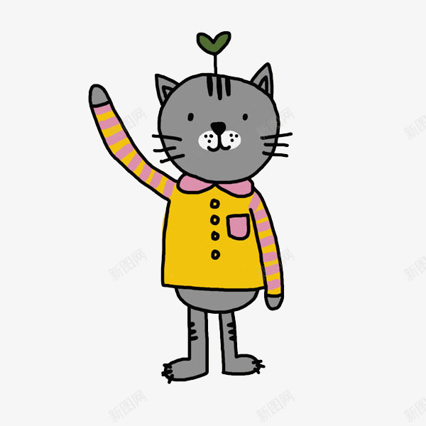 打招呼的小猫图png免抠素材_88icon https://88icon.com 可爱的 小猫 小草 打招呼 挥手的 插图 黄色的