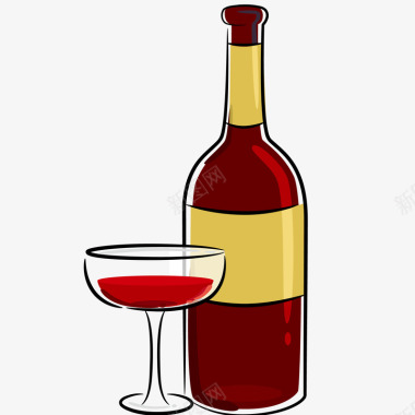 红酒酒瓶和酒杯插画矢量图图标图标