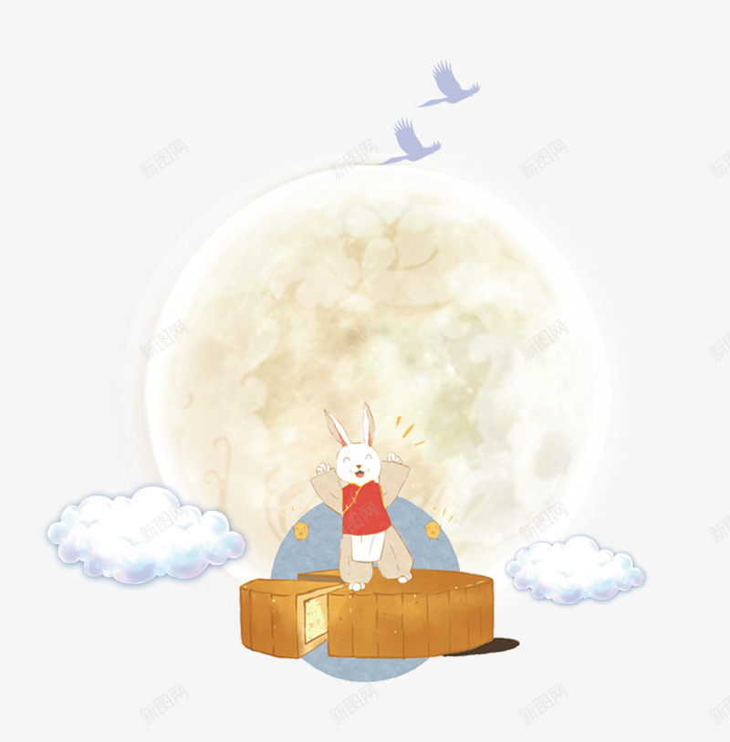 卡通手绘月亮与月兔插画psd免抠素材_88icon https://88icon.com 中秋 云朵 卡通手绘 唯美 插画 月亮 月兔 月饼