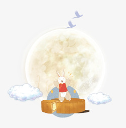 富贵月月饼卡通手绘月亮与月兔插画高清图片