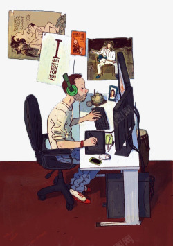 从业者手绘玩电脑的人物高清图片