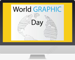 工作电脑台式电脑世界地图矢量图高清图片