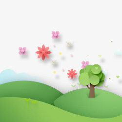 温馨花朵温馨春季折纸风景插画高清图片