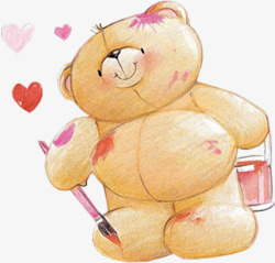 毛茸茸泰迪熊手绘熊涂抹爱心图高清图片
