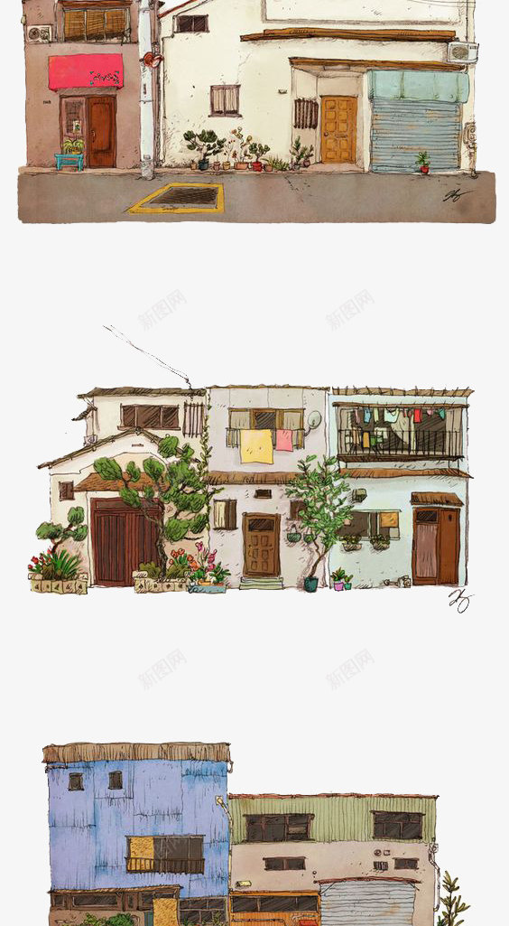 街景png免抠素材_88icon https://88icon.com 卡通 复古 建筑 房子 手绘 插画 文艺 清新 街景