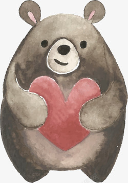 抱着爱心的棕色小熊矢量图素材