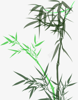 绿色清新竹叶竹子美景手绘素材