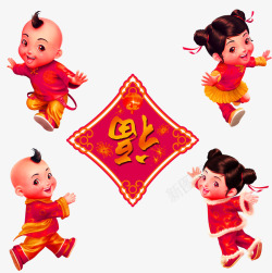 红色中国风福字装饰图案素材