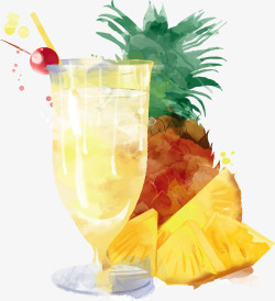 夏日饮品手绘水彩装饰插图菠萝汁素材