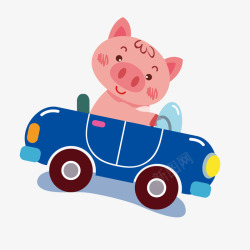 卡通驾驶轿车的小猪矢量图素材