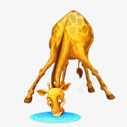 卡通可爱喝水的长颈鹿矢量图素材