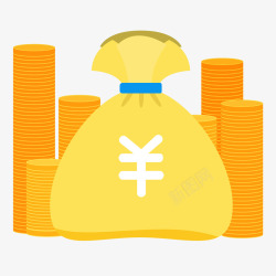 金融理财图标扁平钱袋与成堆的金币插画矢量图高清图片