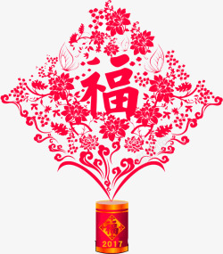 红色中国风鞭炮福字装饰图案素材