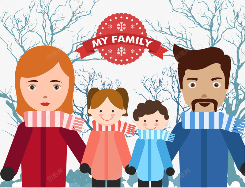 一家人看雪矢量图ai免抠素材_88icon https://88icon.com 冬天 家人矢量素材 扁平化 效果图 艺术 设计 矢量图