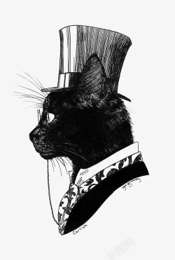 插画男人手绘黑猫绅士高清图片