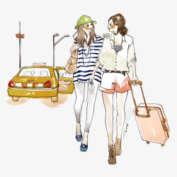 出租车插画旅行的姐妹高清图片