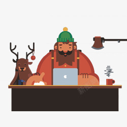 正在工作的圣诞老人和驯鹿素材