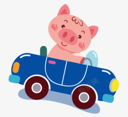 卡通手绘可爱小猪开车矢量图素材