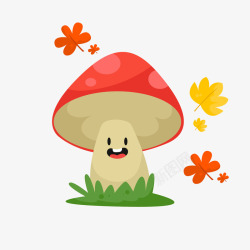 红灰色卡通秋季微笑蘑菇矢量图素材