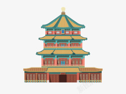 颐和园中国古代建筑插画高清图片