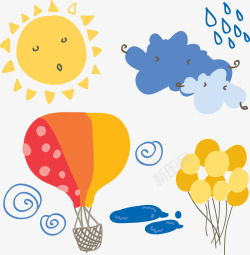 手绘粉熊卡通太阳云朵气球高清图片
