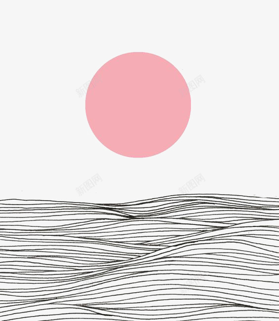 创意海浪png免抠素材_88icon https://88icon.com 浪花 海平面 海浪形状 海面插画 粉色太阳 素描 黑白海浪