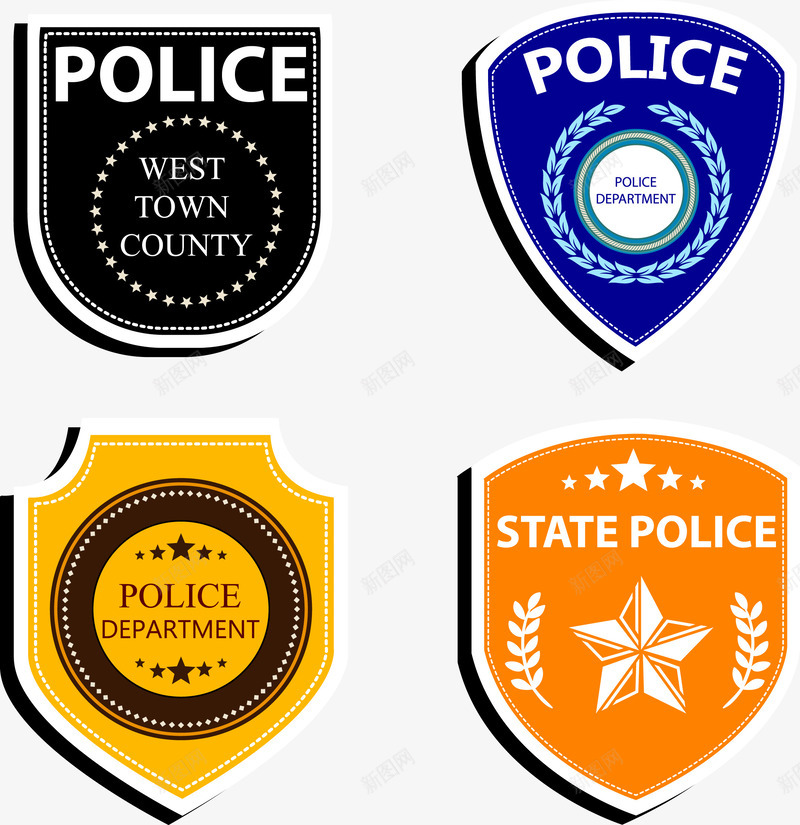 警察徽章集合矢量图ai免抠素材_88icon https://88icon.com 徽章 标牌 橘色 矢量图 蓝色 警察 警察工作证 警察荣誉 集合 颜色 黄色