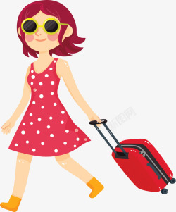 可爱穿红裙子的旅游女孩矢量图素材