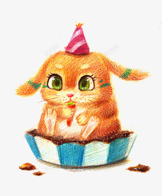 过生日的小猫png免抠素材_88icon https://88icon.com 动物 小猫咪 手绘图 插图 橙色猫咪 生日帽 过生日