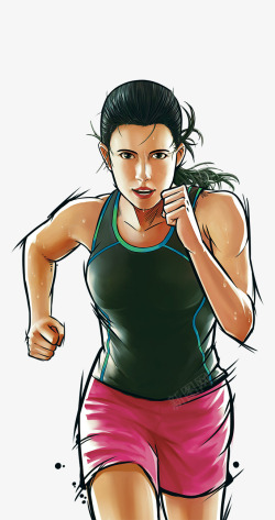 手绘奔跑的手绘人物插图奔跑跑步的女孩插画高清图片