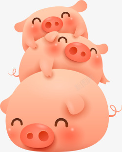 C4D卡通三只可爱的小猪形象装矢量图素材