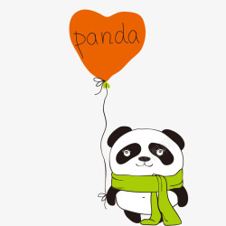 情人节熊猫素材手绘卡通手拿心形气球熊猫高清图片