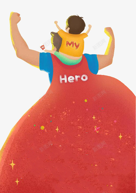 彩色超人父亲卡通插画png免抠素材_88icon https://88icon.com 创意 卡通 彩色 插画 父亲 肌肉 背着 超人