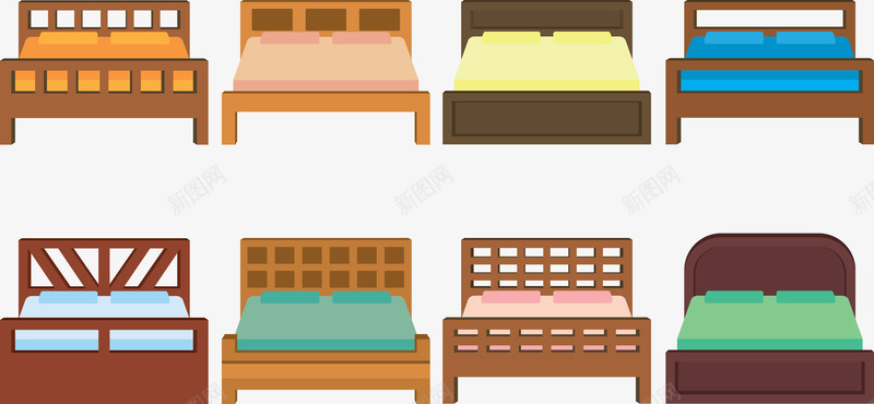床家庭用品png免抠素材_88icon https://88icon.com 床 床单被罩 床头柜 木头床 枕头 生活用品 颜色