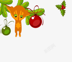 圣诞节的猫吊在树上的猫高清图片