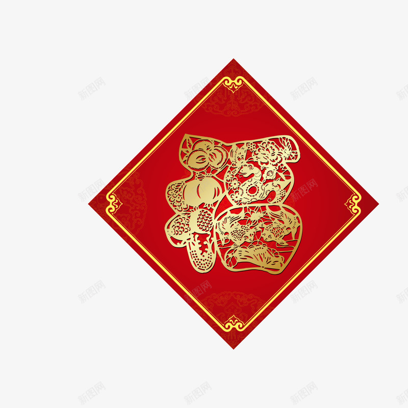 红黄色金属纹新年福字png免抠素材_88icon https://88icon.com 中国风 新年福字 福字 红色 金属纹 黄色