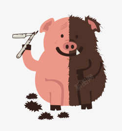 卡通野猪打扮创意插画高清图片