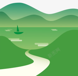 绿色山水背景插画素材
