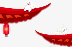 中国传统红色屋檐卡通白兔素材