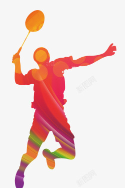 运动球拍打羽毛球的人插画高清图片
