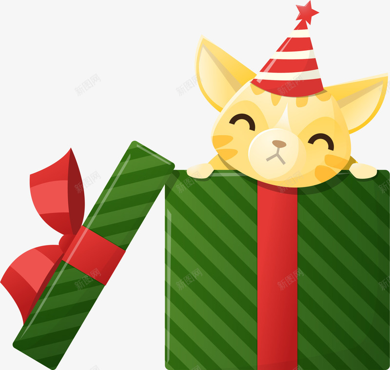 绿色卡通圣诞节猫咪png免抠素材_88icon https://88icon.com 卡通猫咪 圣诞快乐 圣诞节 小猫 绿色礼盒 装饰图案