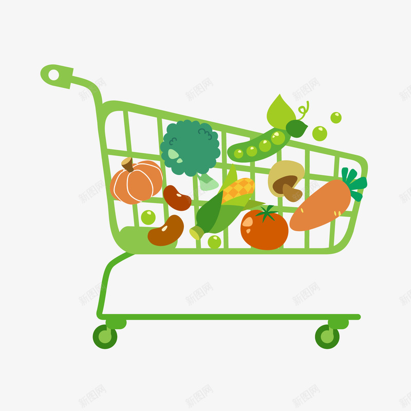 购物车水果png免抠素材_88icon https://88icon.com 插画 环保 绿色 能源 蔬菜 购物车