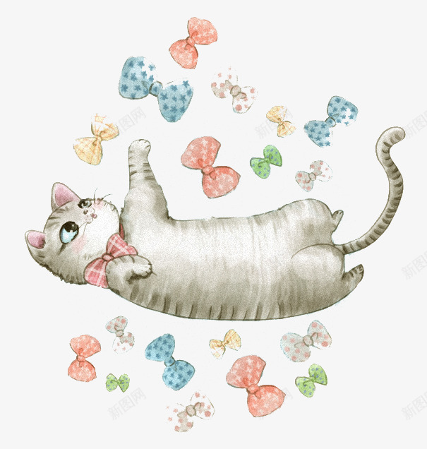 手绘蝴蝶结和小猫png免抠素材_88icon https://88icon.com 小猫 手绘蝴蝶结 猫咪