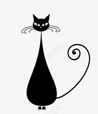 手绘黑色小猫图标图标