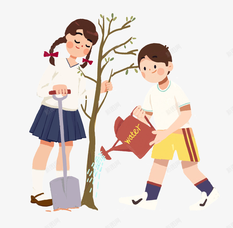 学生种树卡通手绘插画png免抠素材_88icon https://88icon.com 学生种树 栽树 植树日 植树节 植物 浇水 爱护环境 环保 种树场景
