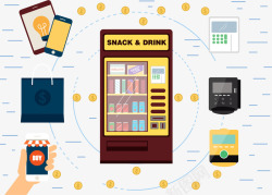 手绘自动贩卖机自动贩卖机里的小吃和饮料矢量图高清图片