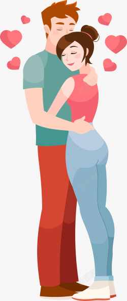 红色接吻情侣插画风拥抱的情侣高清图片