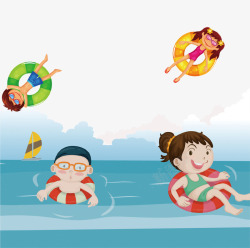 卡通手绘儿童游泳插画素材